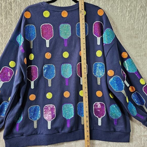 Queen Of Sparkles Sweatshirt XL Pickleball Sequin AOP Sports Preppy Colorful - Picture 6 of 7